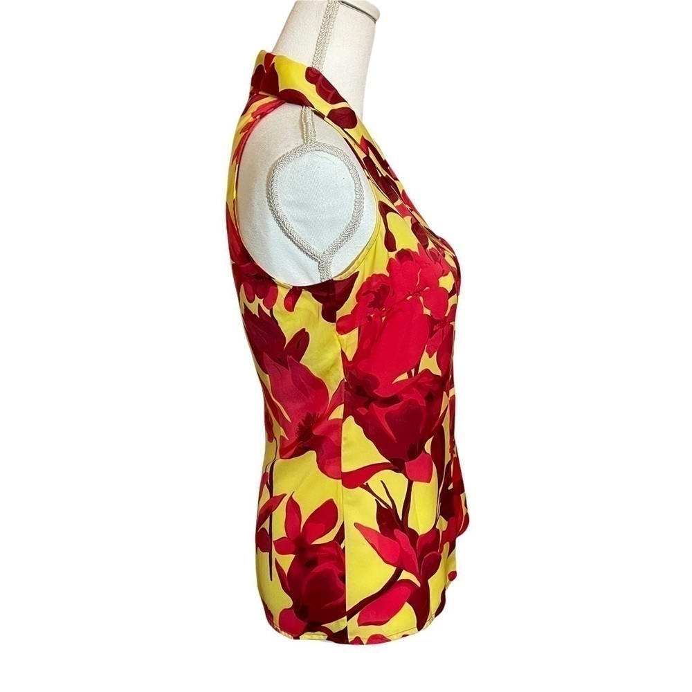 Banana Republic Sleeveless Yellow and Pink Hawaiian Flowery Racerback Top Size 0 - Picture 5 of 11